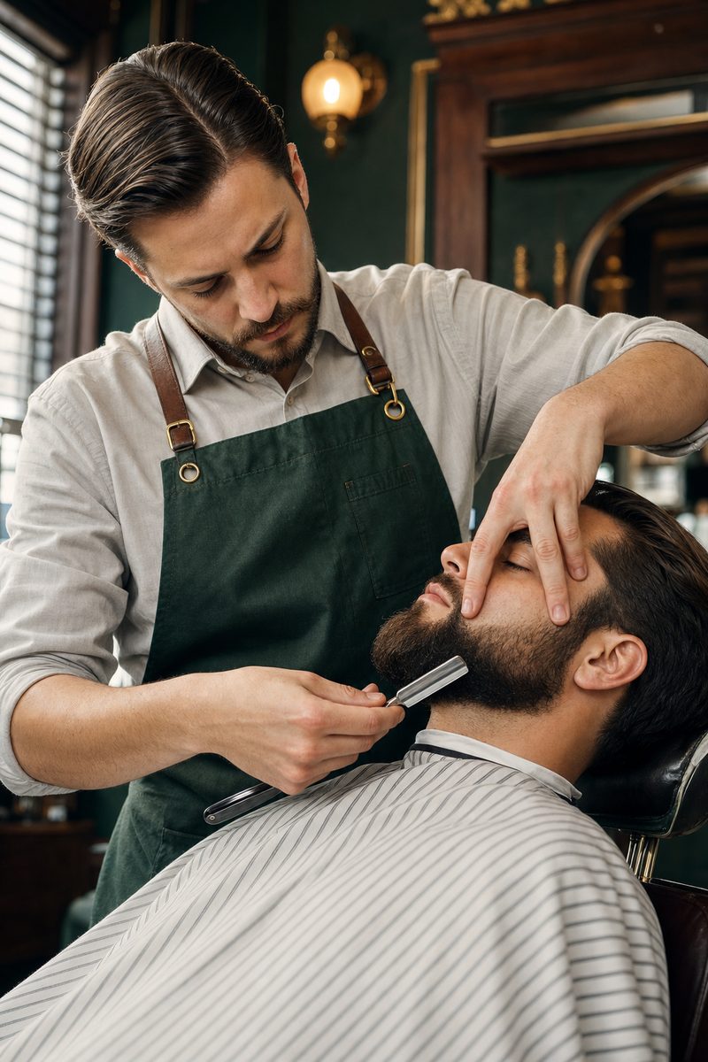 Barbero afinando un corte a navaja