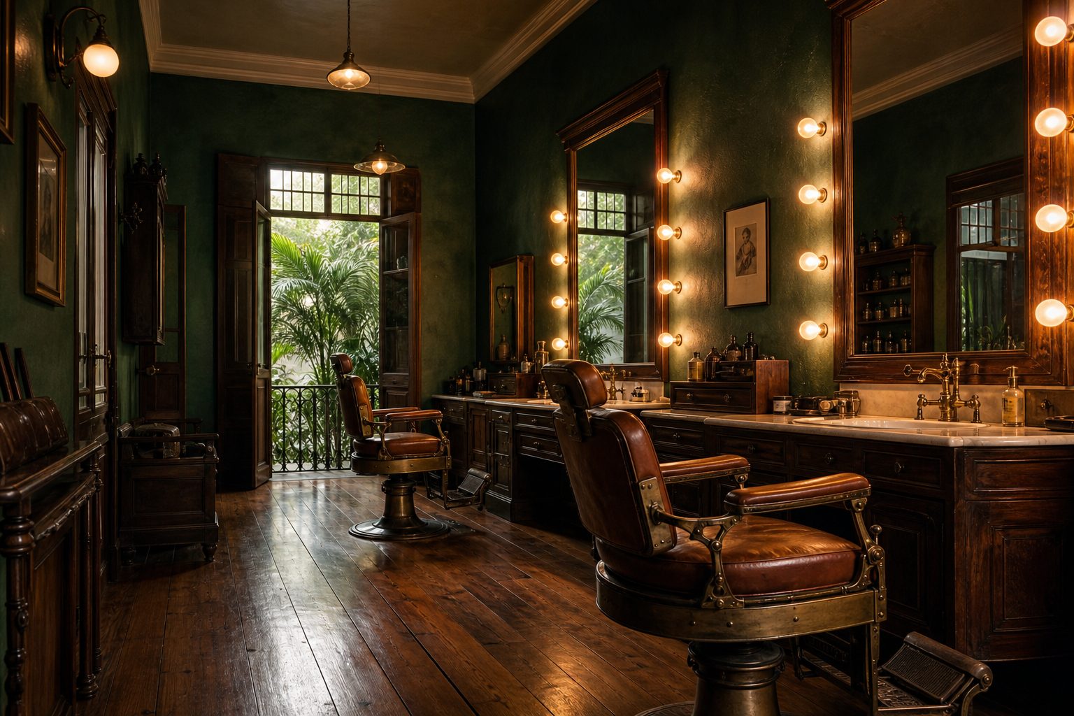 Interior con sillones de barbería clásicos
