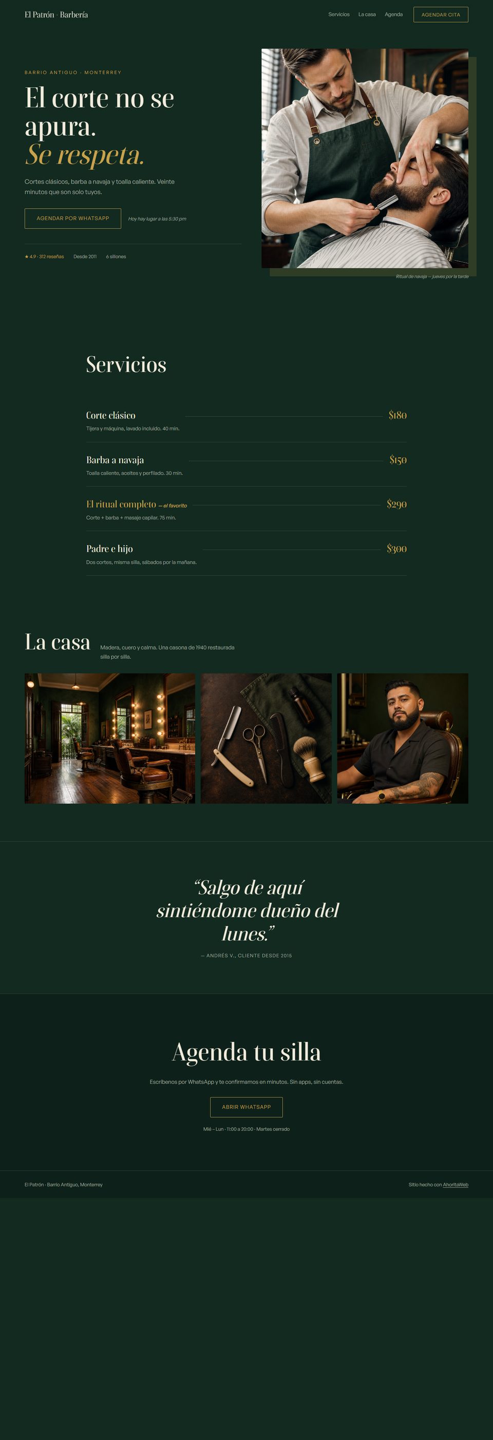 Página web de Barbería El Patrón