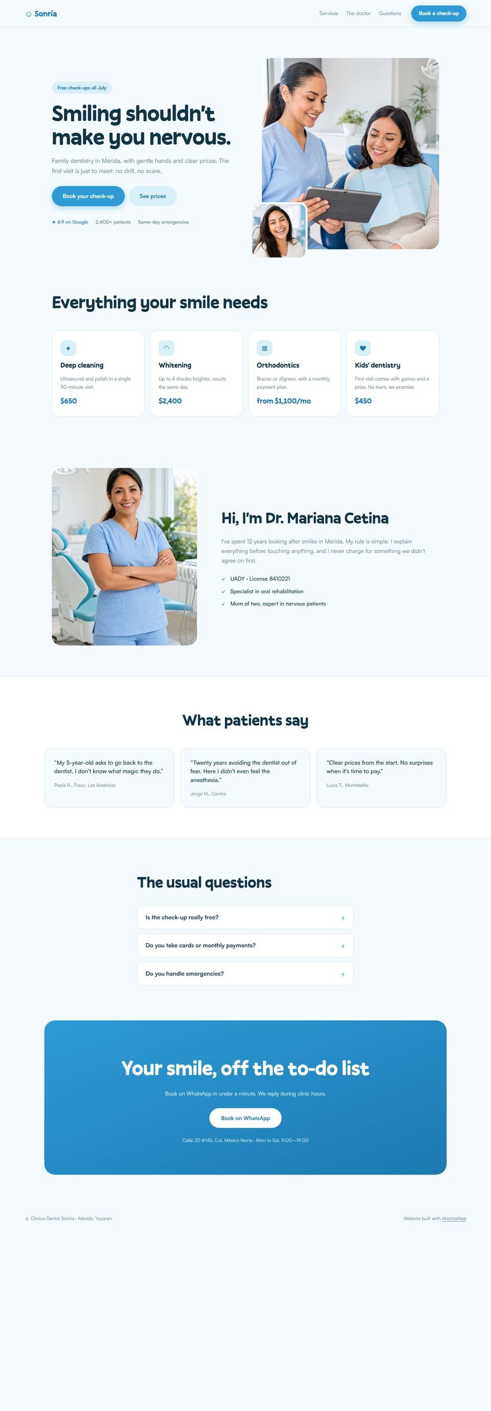 Clínica Dental Sonría website