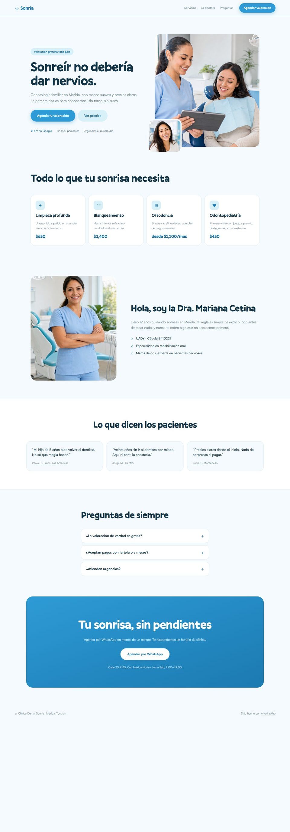 Página web de Clínica Dental Sonría
